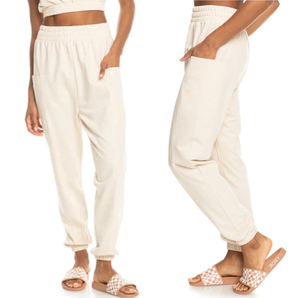 Roxy Next Set Drop Crotch Jogger Pants in Tapioca Women's Size Large NWT Lounge